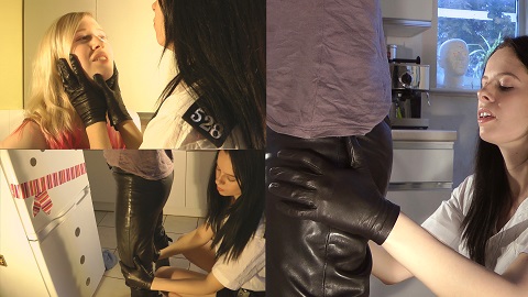 police-girl-leather-gloves